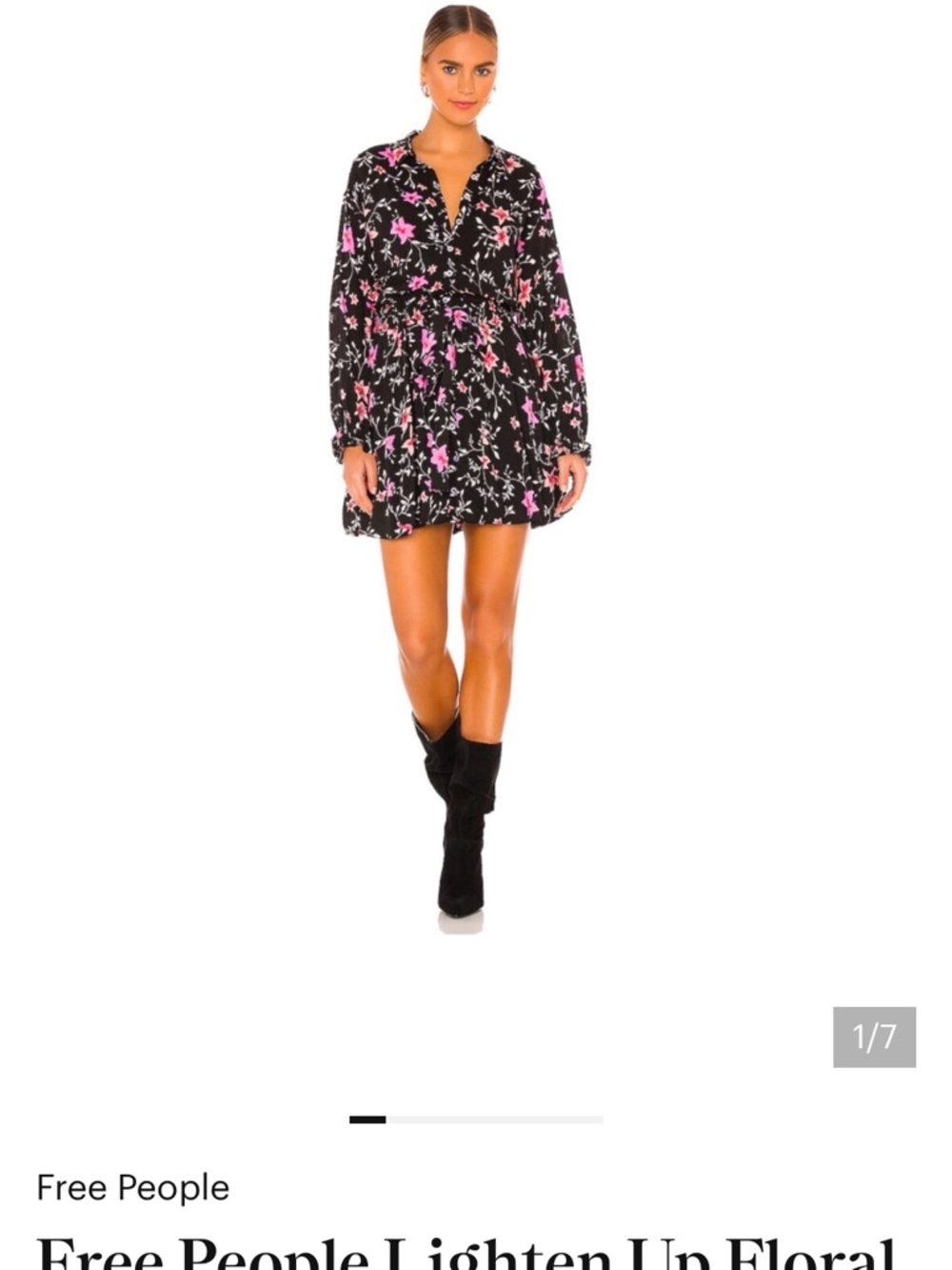 Free People Black Long-Sleeve Floral Dress with Pink & Coral Blooms